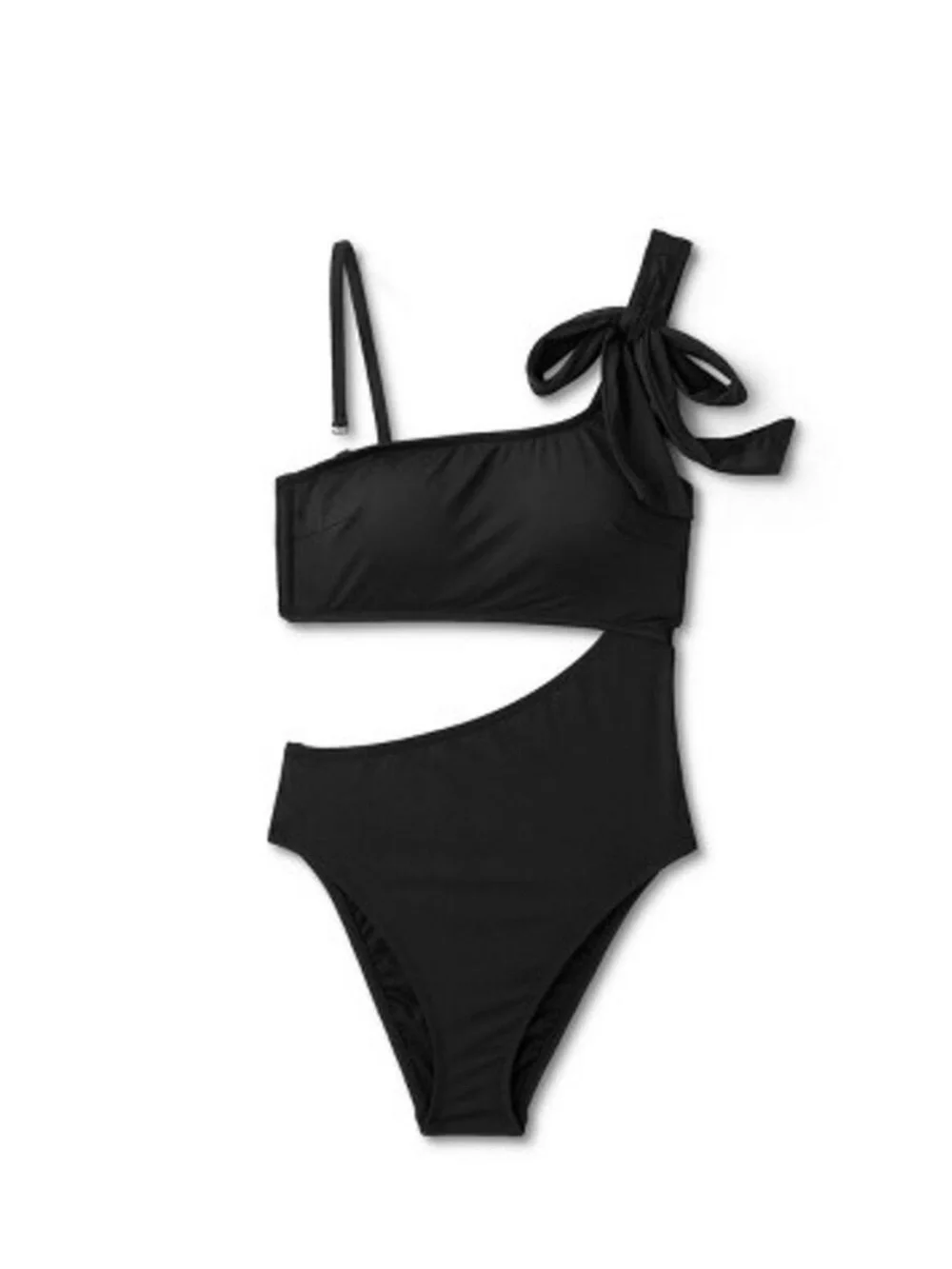 Shade & Shore Women's One Shoulder Bow Cut Out One Piece Swimsuit Black M
